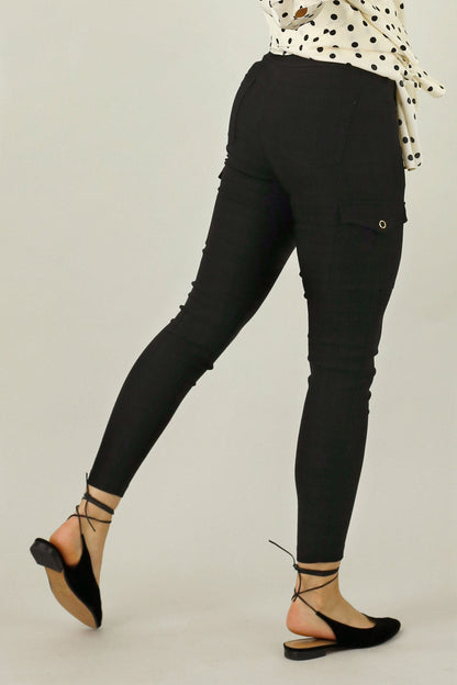 Black Check Bengaline Slim Cargo Pant - SALE