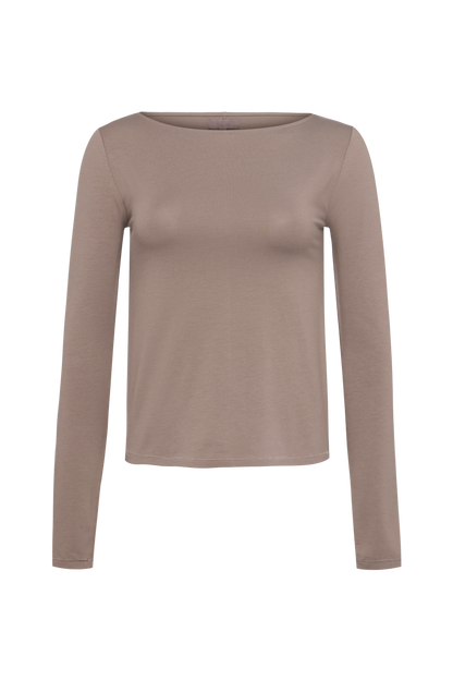 Slinky Jersey Boat Neck Long Sleeve Shirt | Cocoa