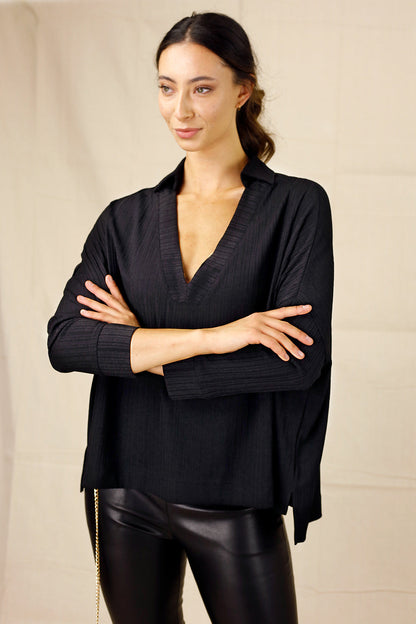 Black Shan Rib Pullover - SALE