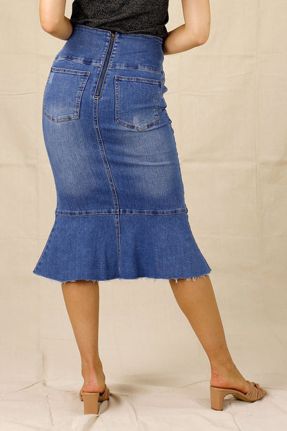 Chambray Denim Flounce Skirt - SALE