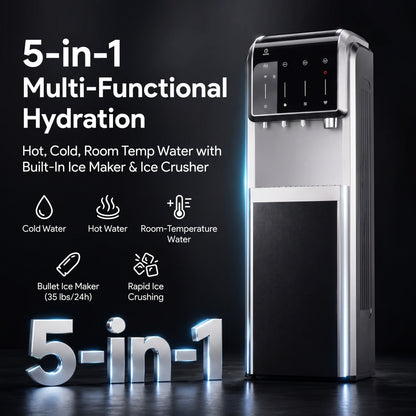 Smart 5-in-1 Bottom-Loading Water Dispenser – Built-In Ice Maker for Convenient Home Hydration