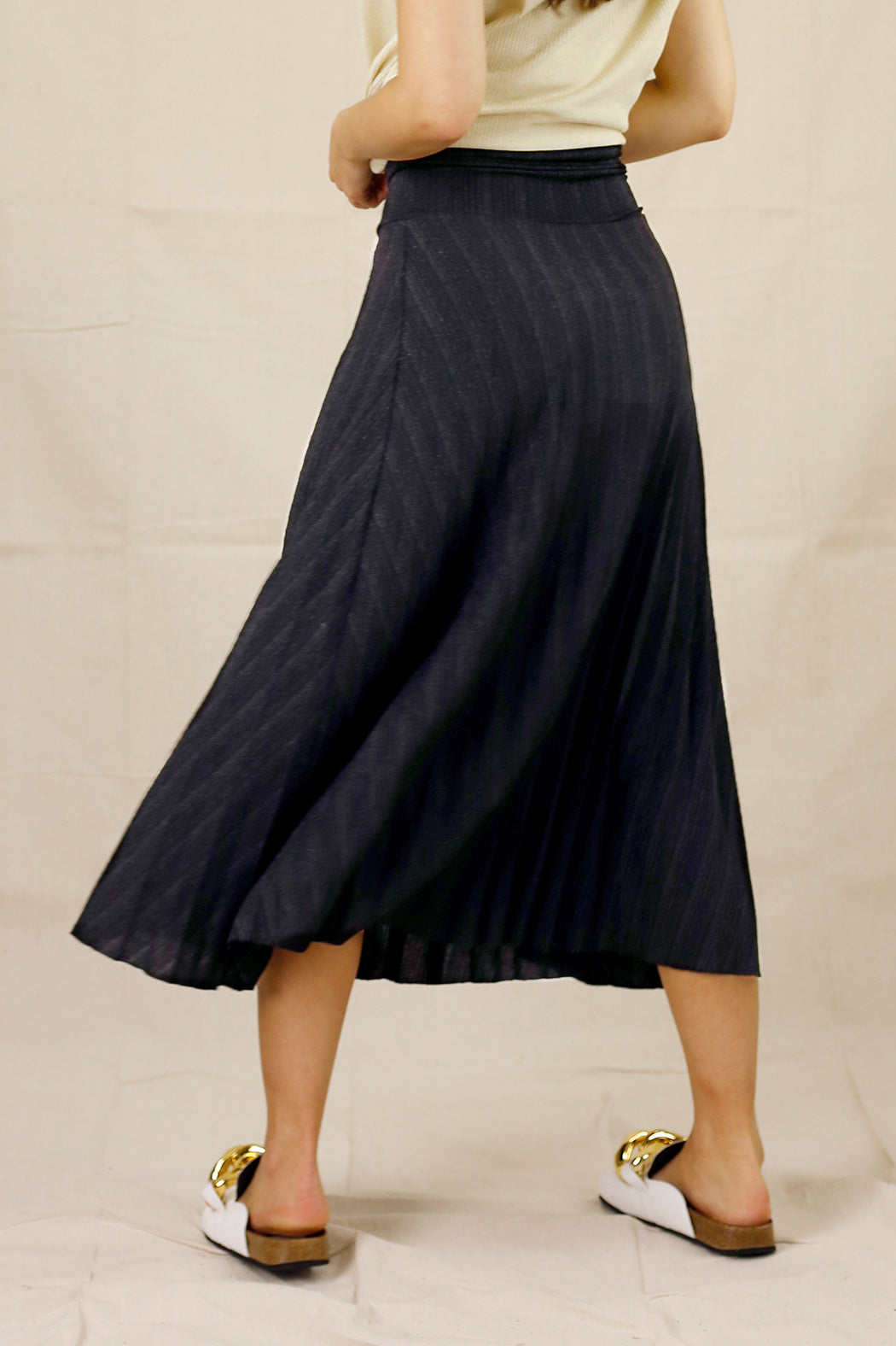 Black Lurex Pleat Skirt - SALE