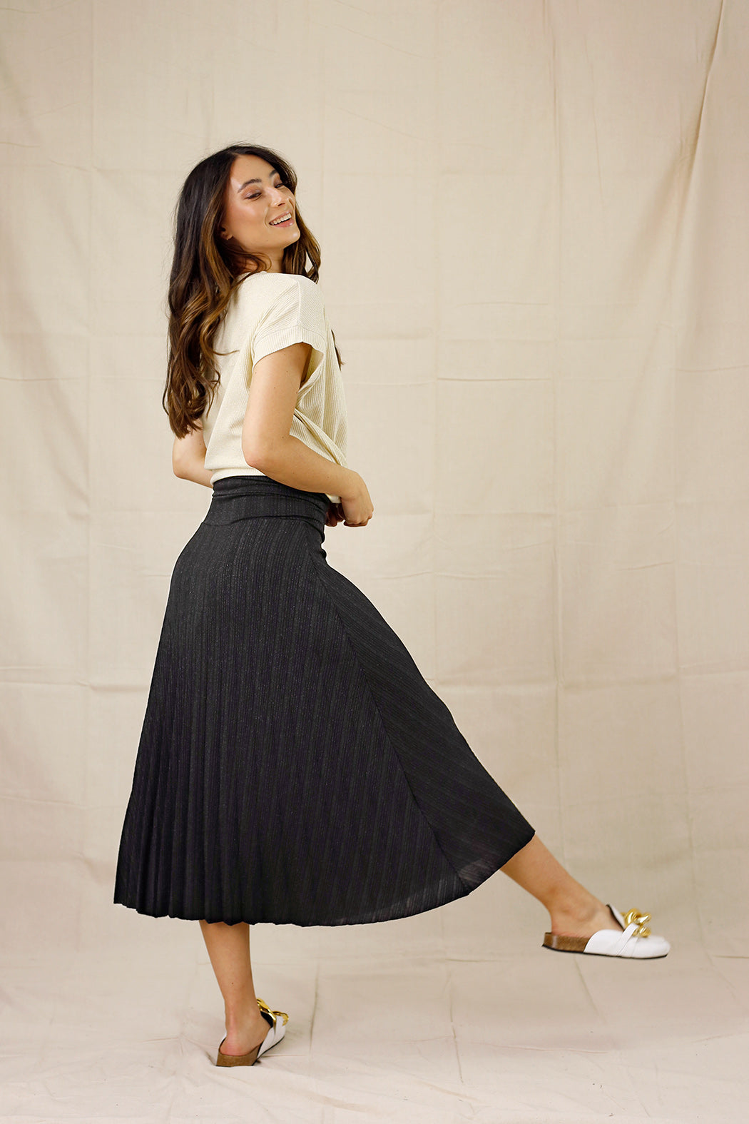 Black Lurex Pleat Skirt - SALE