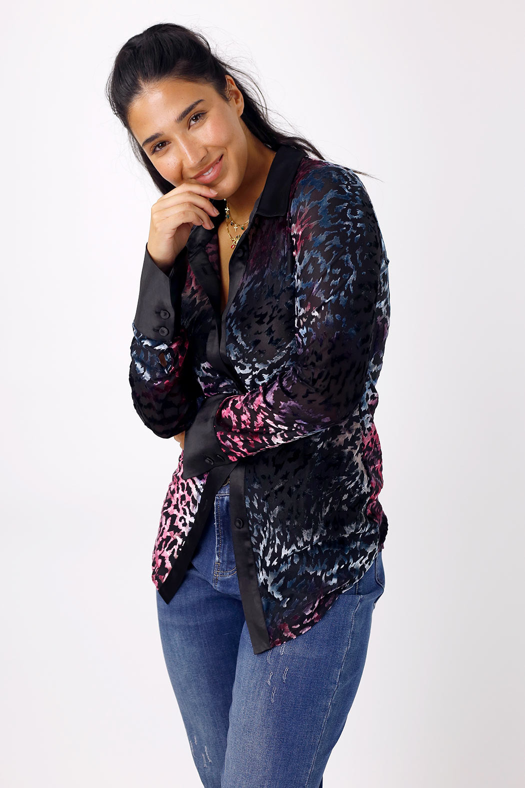 Blue & Pink Burnout Mesh Bodyshirt - SALE