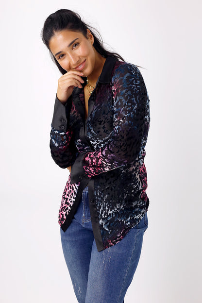 Blue & Pink Burnout Mesh Bodyshirt - SALE