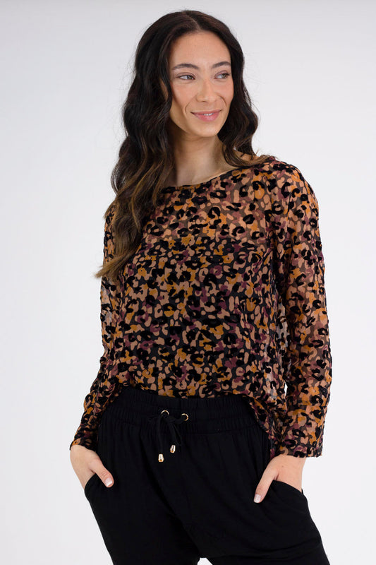 Black Tan Animal Velvet Raglan Top - Final Sale