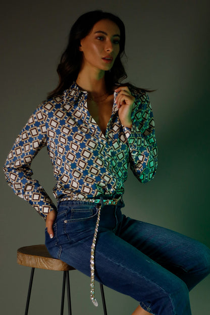 Blue Silky Ruffle Slim Fit Shirt - SALE