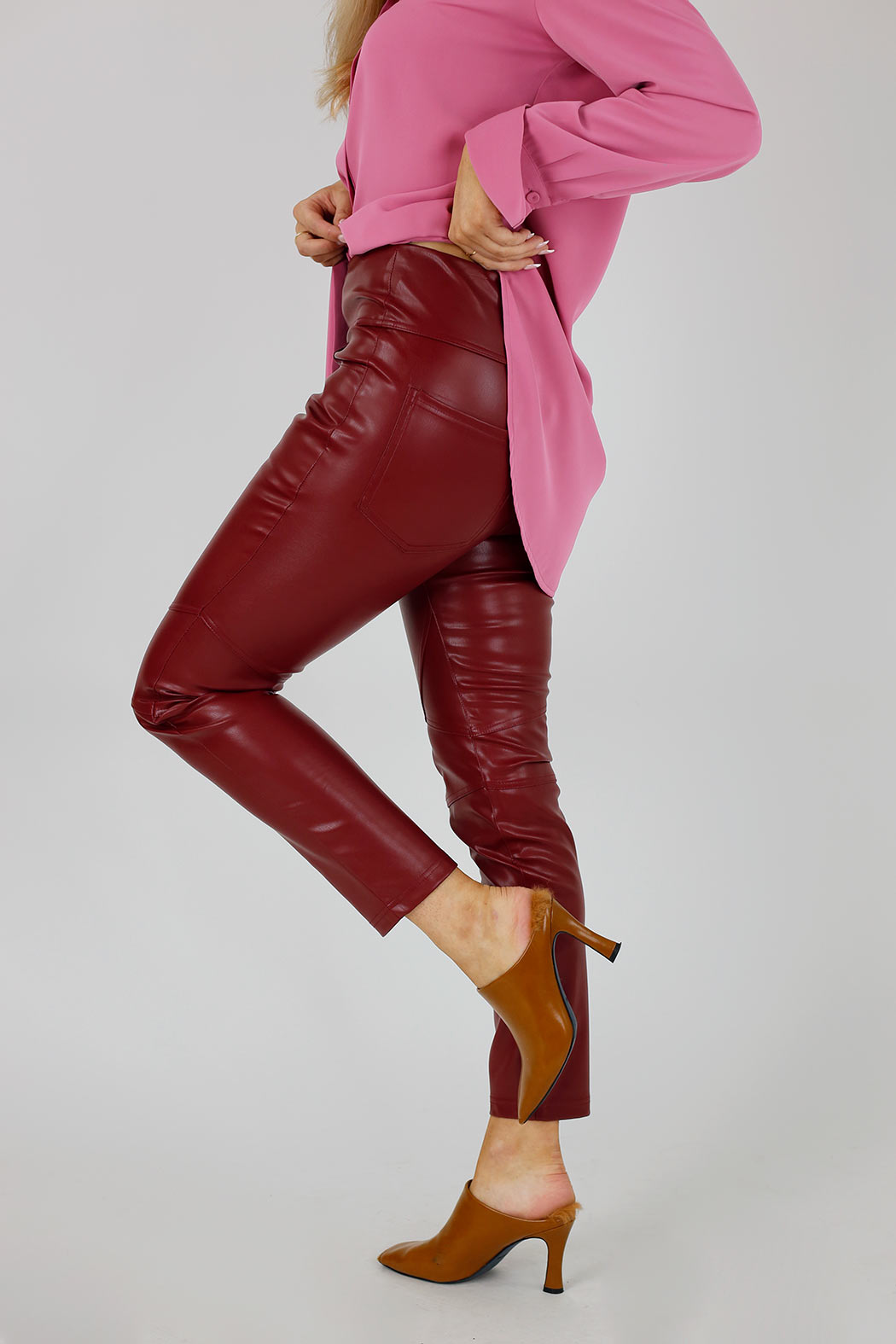 Burgundy Vegan Leather Biker Pant - FINAL SALE