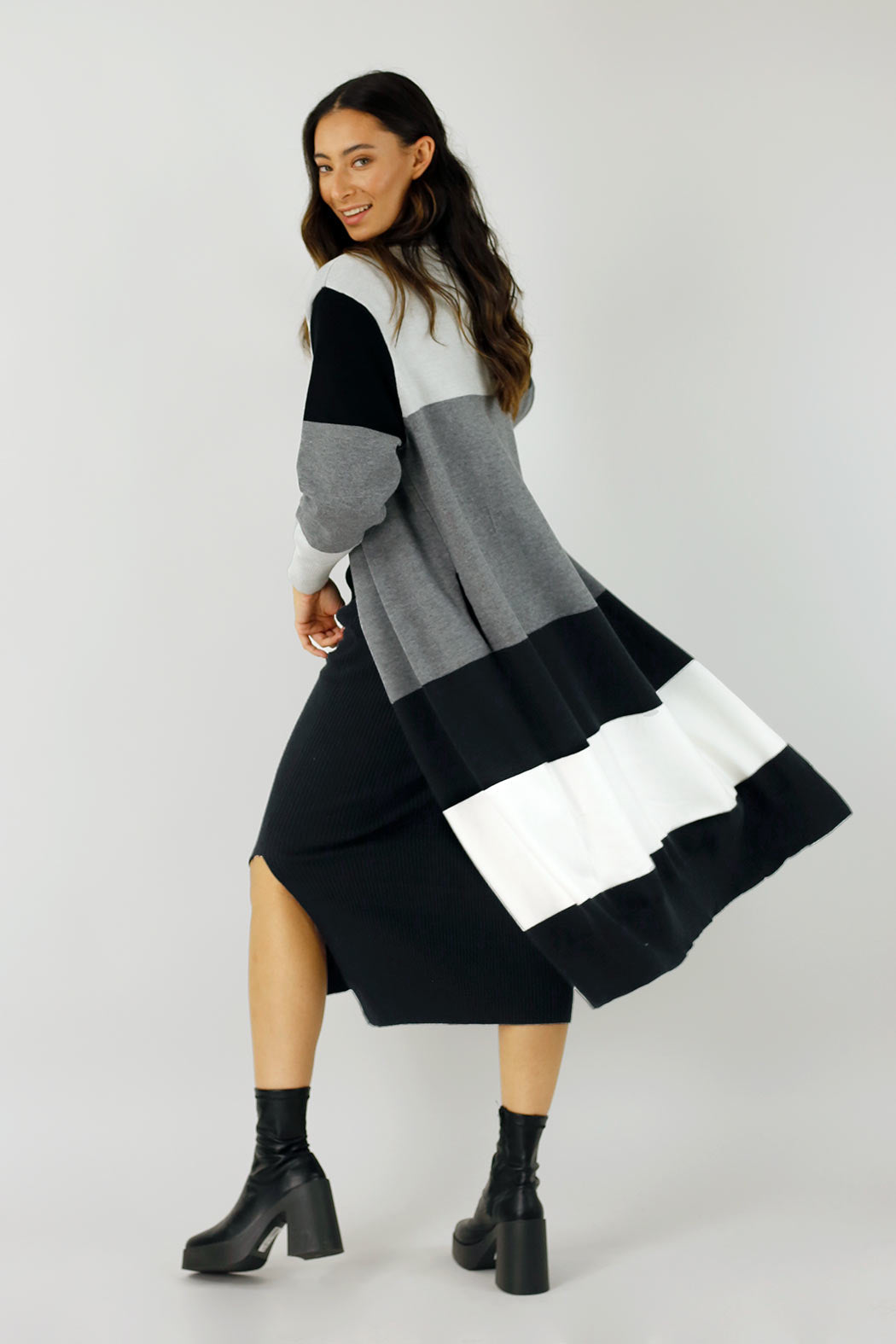 Charcoal Longline Block Cardi