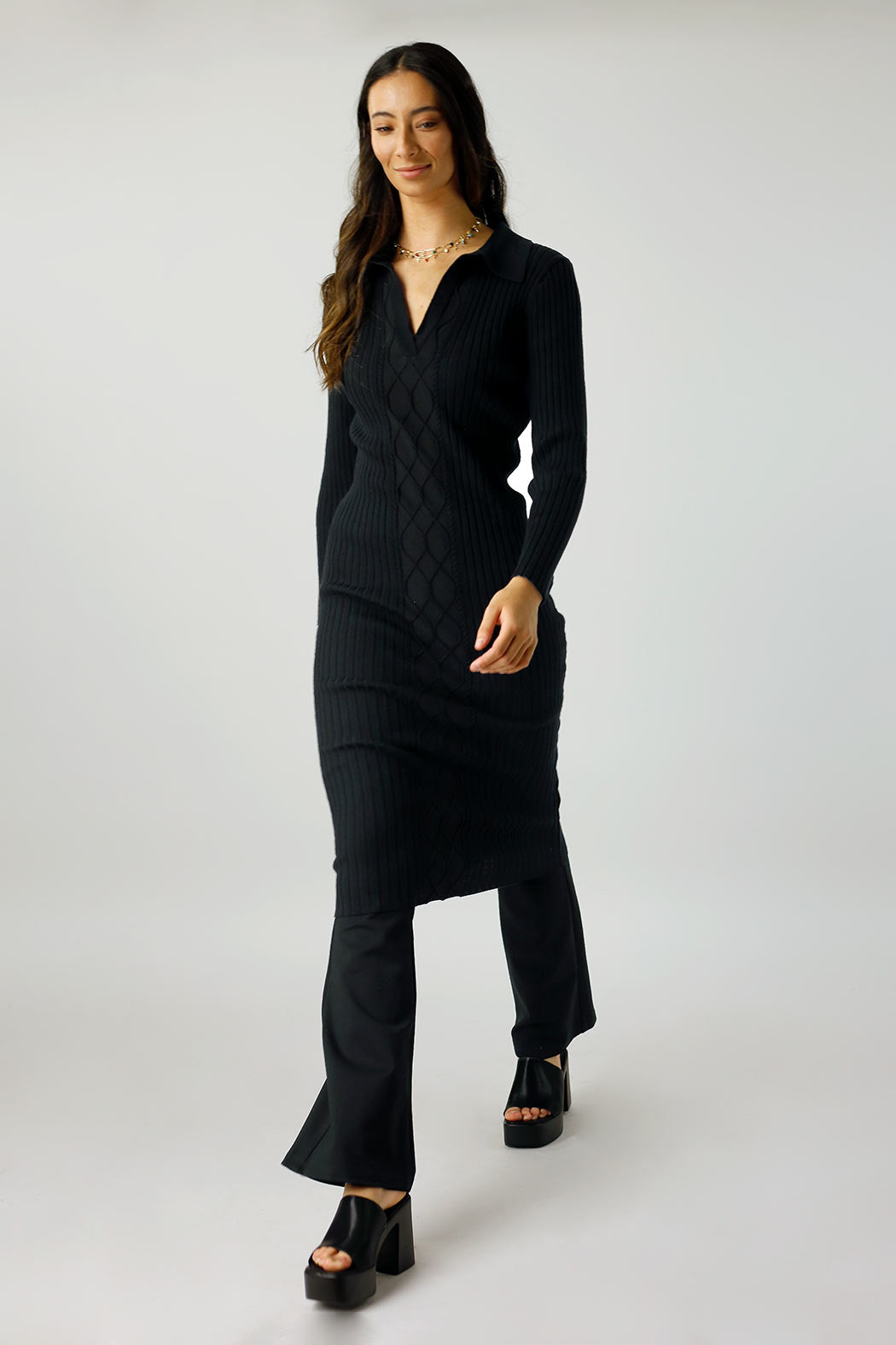 Black Cable Knit Dress - SALE