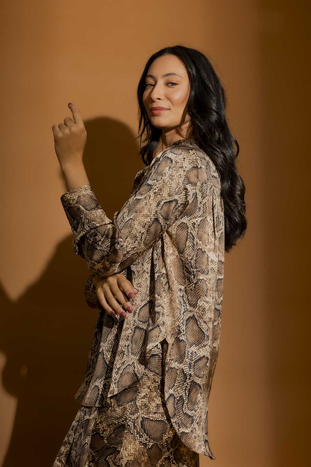 Brown Snake Silky Tuck Sleeve Blogger Shirt Brown Snake