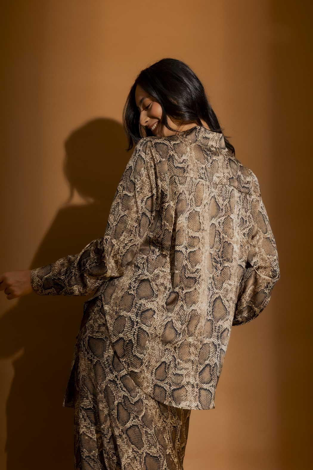 Brown Snake Silky Tuck Sleeve Blogger Shirt Brown Snake