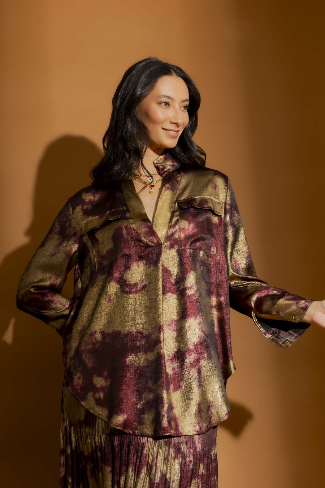 Burgundy/Gold Cargo Blogger Shirt