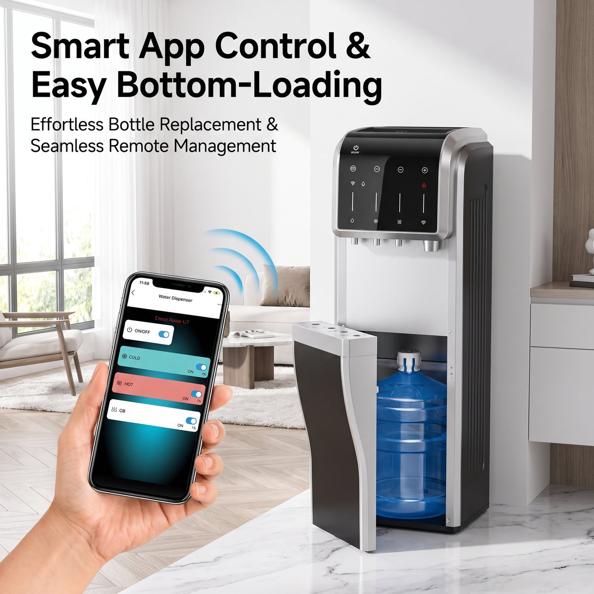 Smart 5-in-1 Bottom-Loading Water Dispenser – Built-In Ice Maker for Convenient Home Hydration