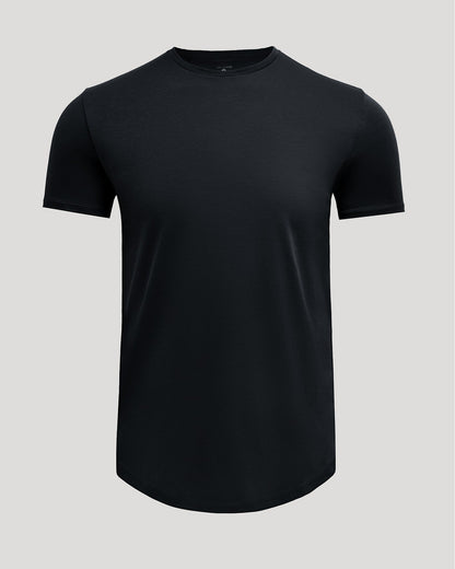 Black Pima Cotton Blend Curved Hem Crew