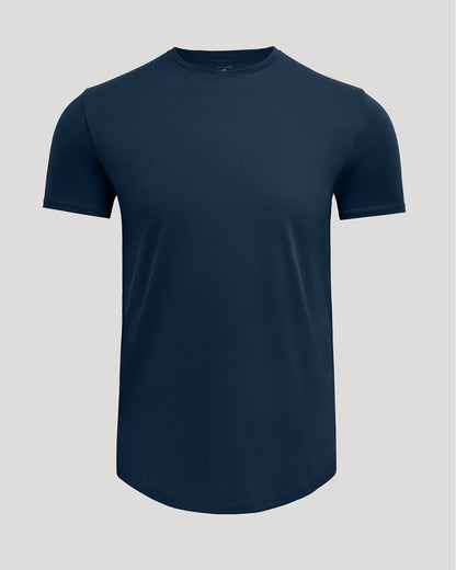 Navy Pima Cotton Blend Curved Hem Crew