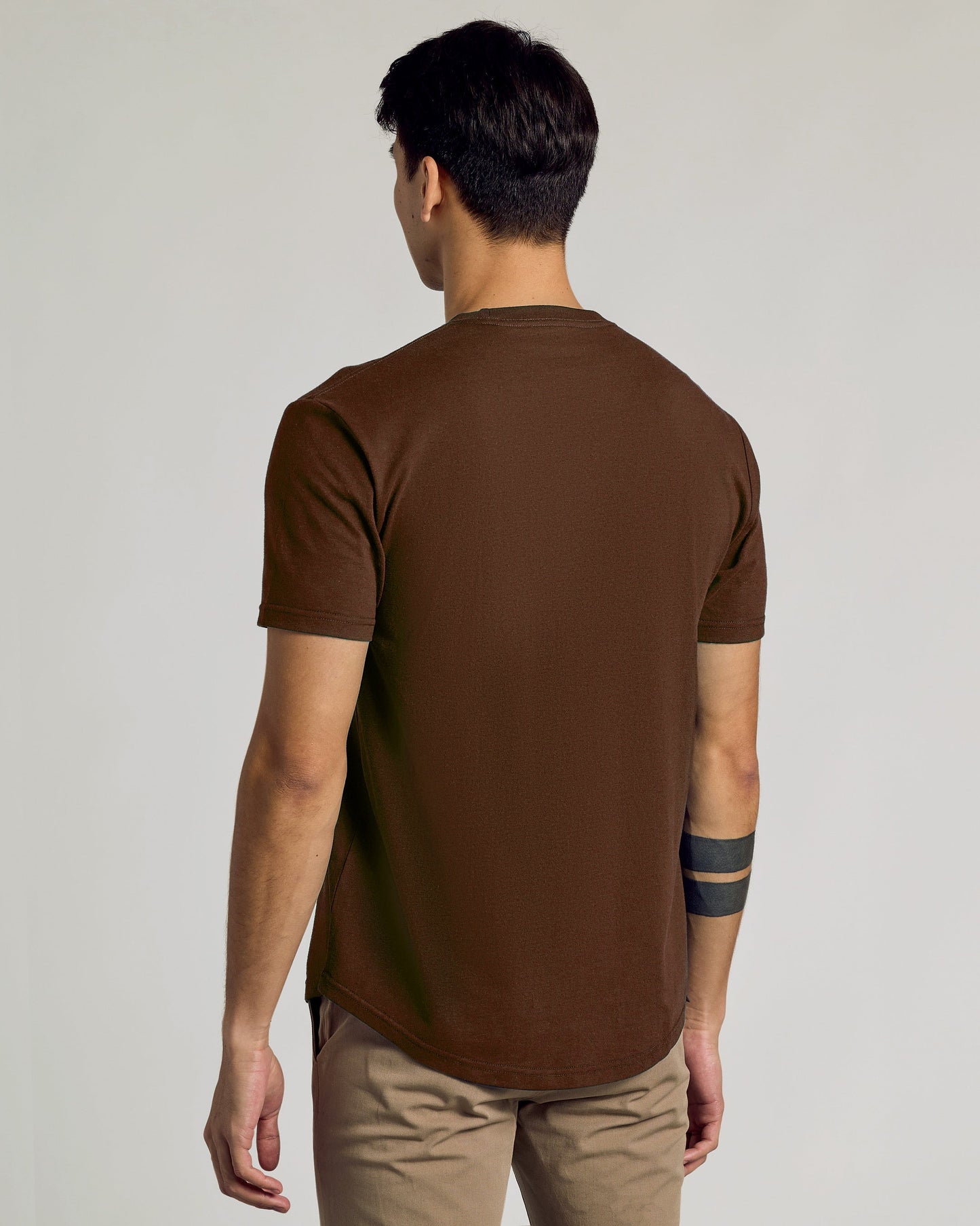 Carob Curved Hem Classic Crew Neck