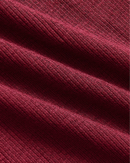 Womens Dark Maroon Ribbed 3/4 Sleeve Scoop Neck Tee
