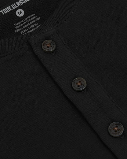 Black Heavyweight Curved Hem Henley