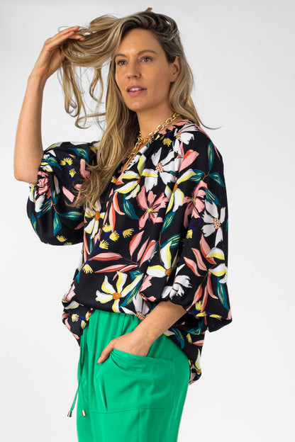 Black Floral Silky Bailey Blouse - Final Sale