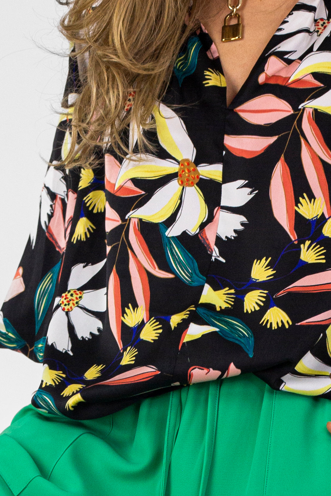 Black Floral Silky Bailey Blouse - Final Sale