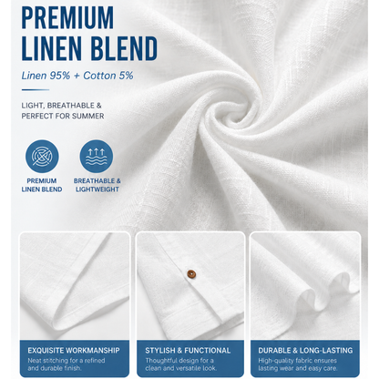 Men’s Linen Shirt & Pants Set – Stand Collar Long-Sleeve Shirt with Straight-Leg Belted Pants