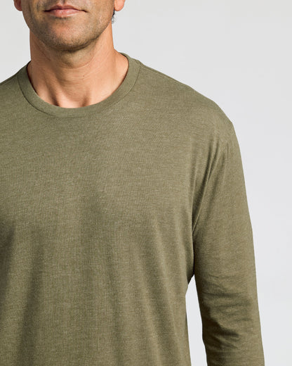 Heather Military Green Classic Long Sleeve Crew Neck