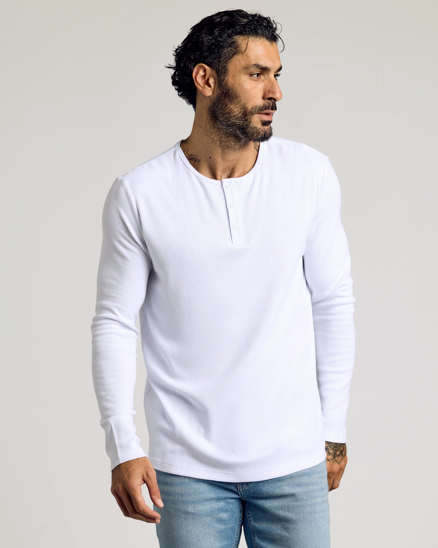 White Waffle Long Sleeve Henley 3-Pack