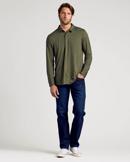 Dark Heather Military Green Long Sleeve Do-It-All Comfort Shirt