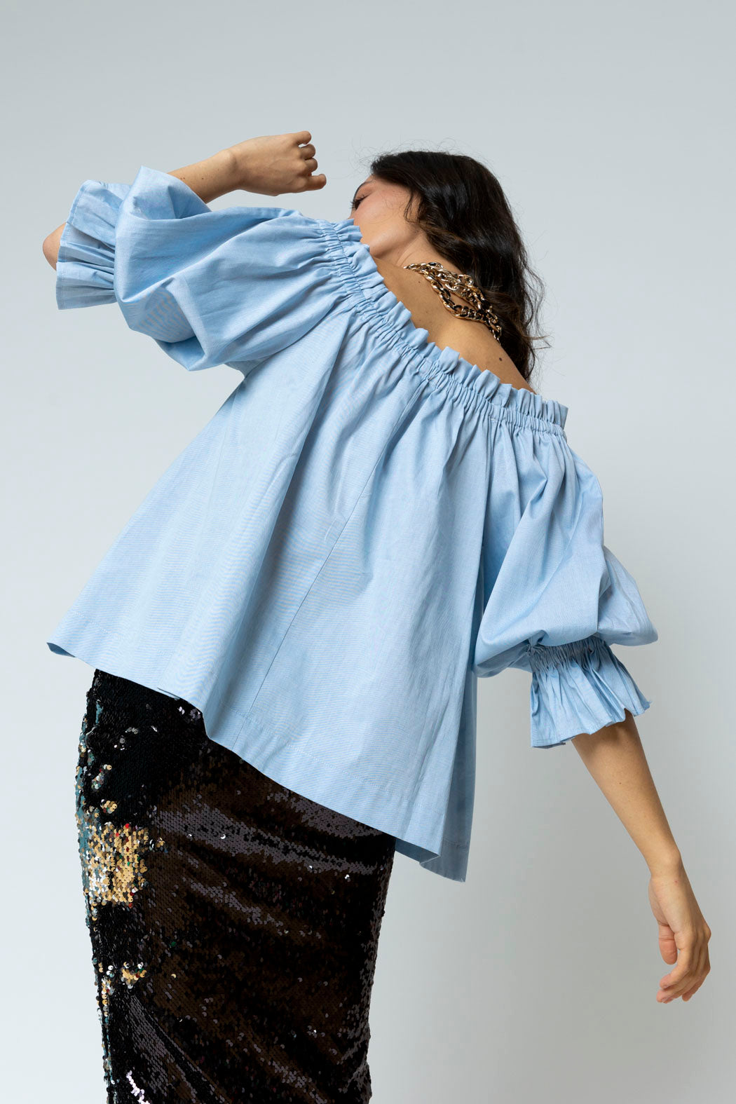 Chambray Cotton Off Shoulder Top - FINAL SALE