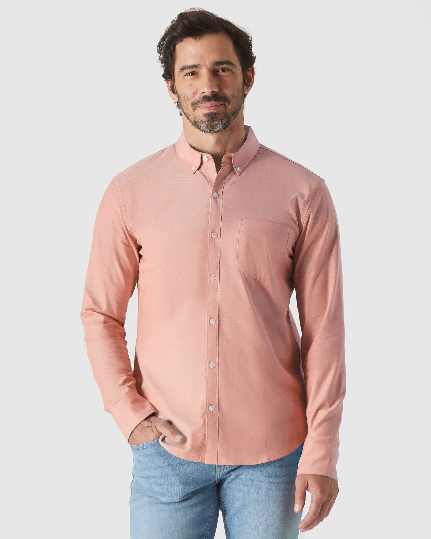 Peach Long Sleeve Oxford Shirt