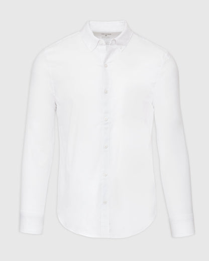 White Stretch Oxford Long Sleeve Button Up Shirt