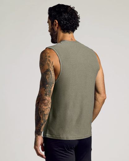 Heather Military Green Sleeveless Active Muscle Tee