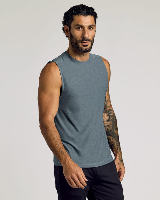 Heather Navy Sleeveless Active Muscle Tee