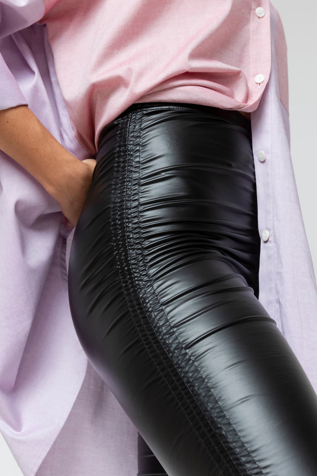 Black Waxed Ruched Leggings - Final Sale