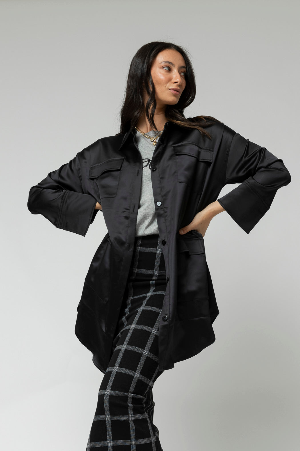 Black Satin Shacket