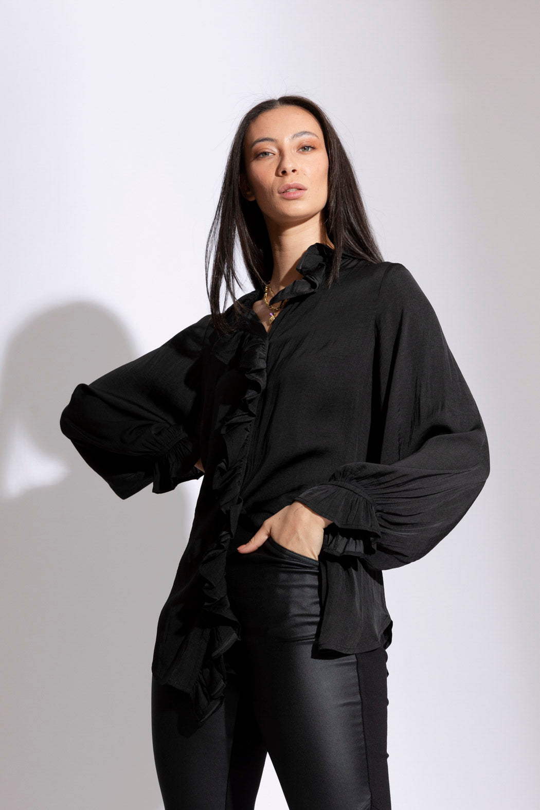 Black Double Frill Blouse