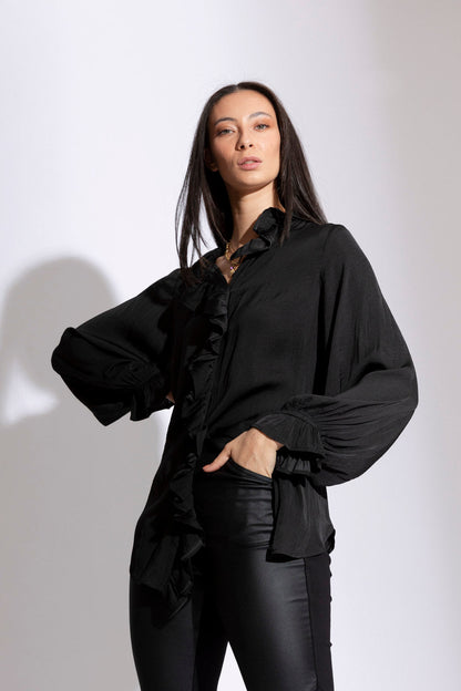Black Double Frill Blouse
