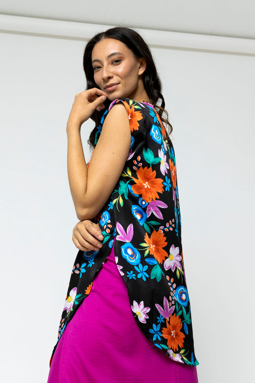 Black Floral Sleeveless Zhoush Tie Top - Sale