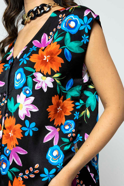 Black Floral Sleeveless Zhoush Tie Top - Sale