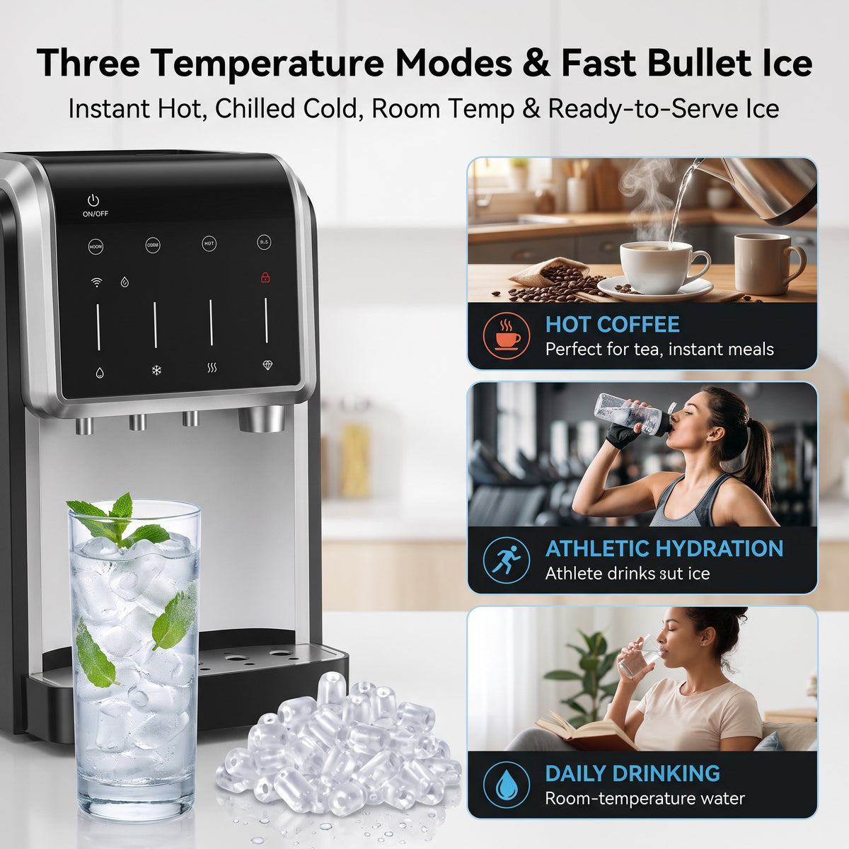 Smart 5-in-1 Bottom-Loading Water Dispenser – Built-In Ice Maker for Convenient Home Hydration
