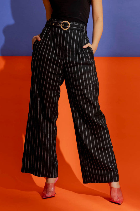 Black Stripe Linen Cleo Pant