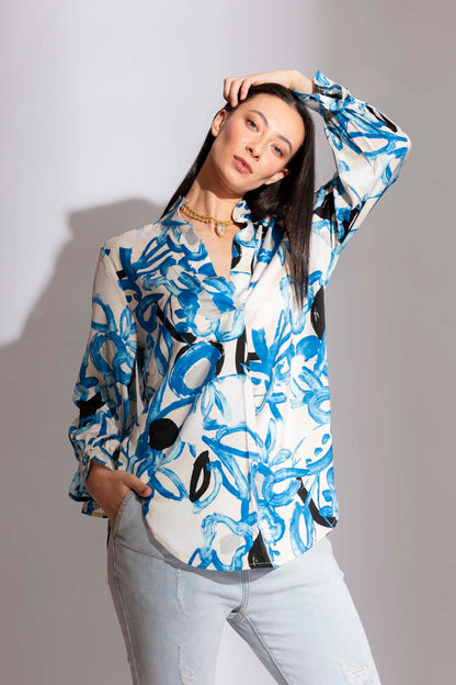 Blue/White Femme Blogger Shirt