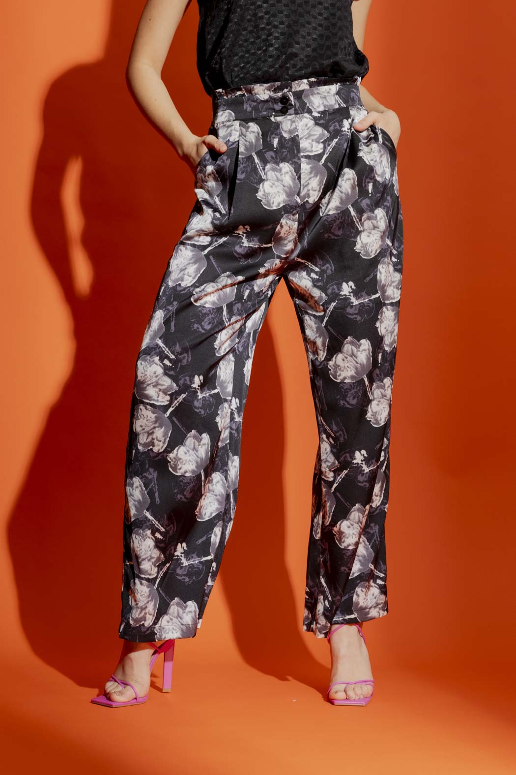 Black Floral Vogue Pants