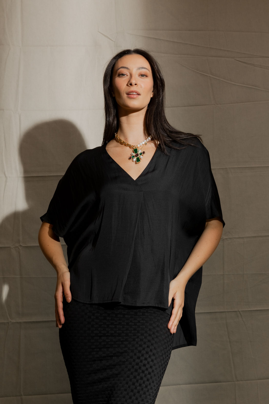 Black Silky Bondi Top