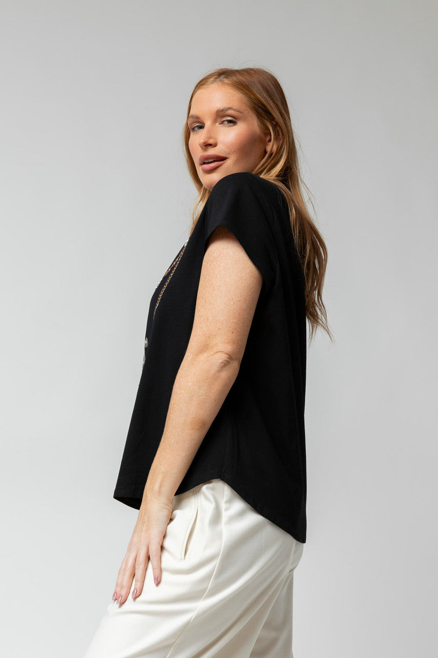 Black Necklace Embellished T-shirt