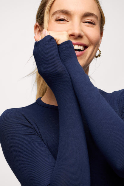 Slinky Rib Long Sleeve Shirt | Navy