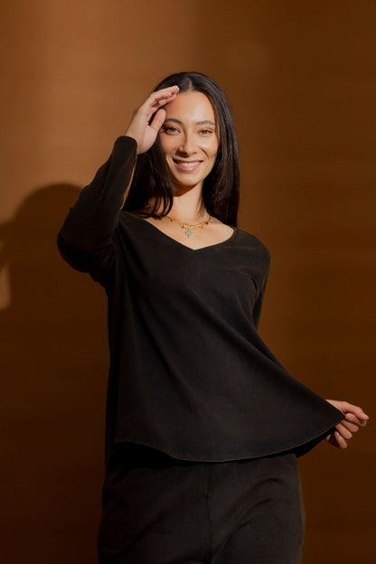 Black Washed Long Sleeve Top
