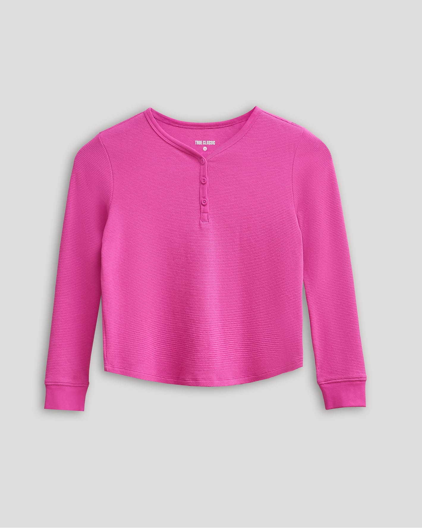 Girls Electric Fuchsia Long Sleeve Boxy Waffle Henley
