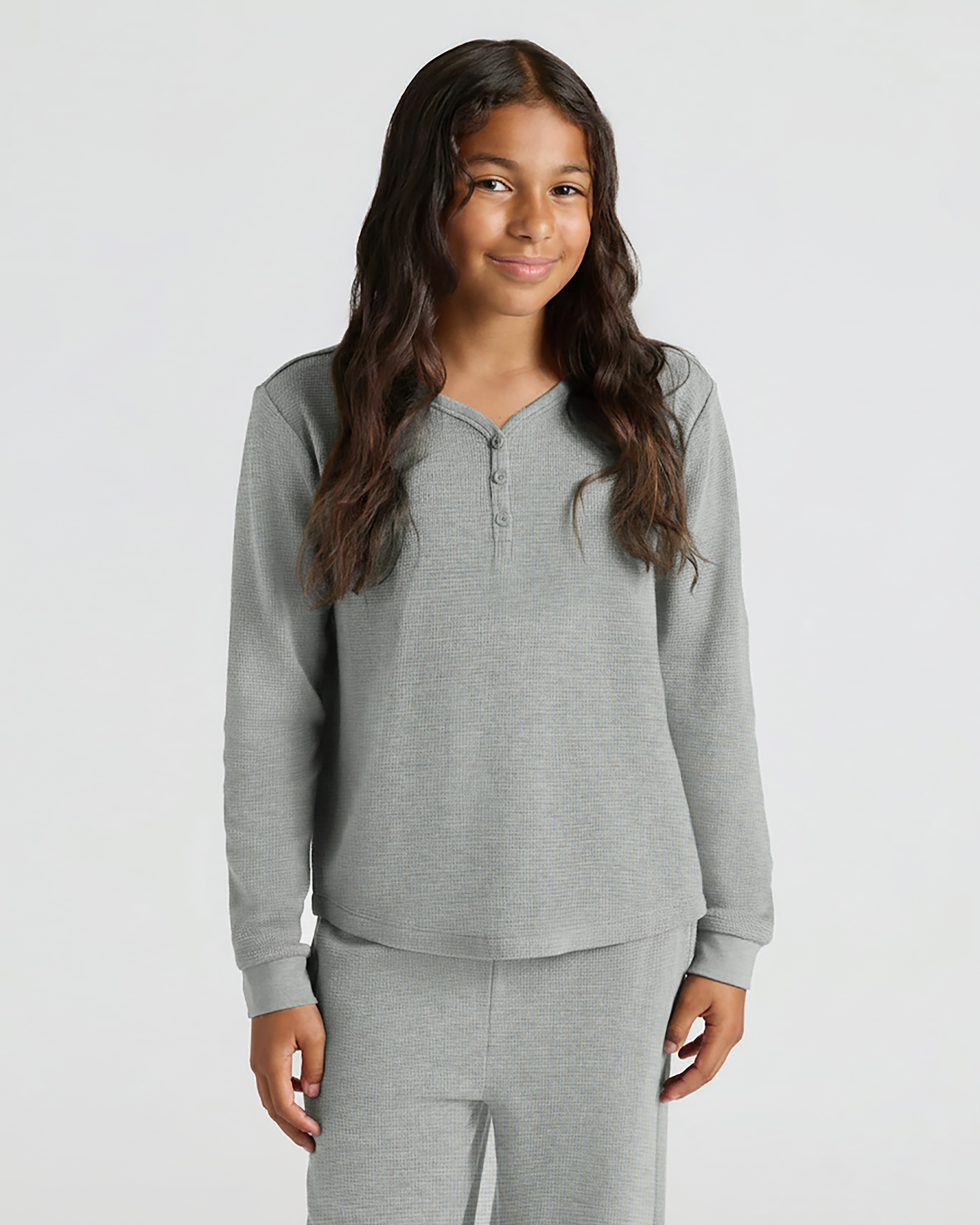 Girls Heather Gray Waffle Long Sleeve Henley & Waffle Leg Pants 2-Pack